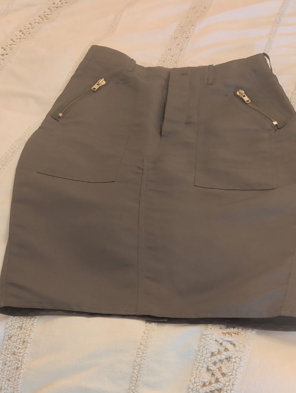 Pink Tartan Army Green  Skirt with Gold Zippers